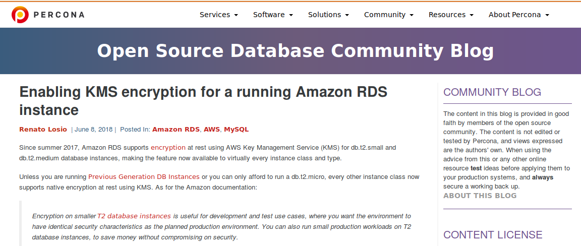 Enabling KMS encryption for a running Amazon RDS instance