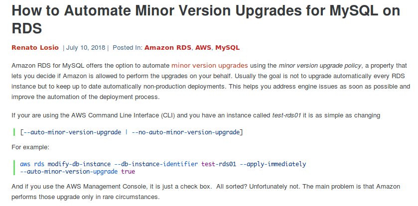 Minor Version Upgrades for MySQL on RDS