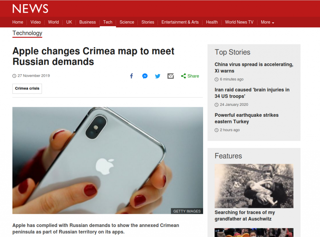 Apple changes Crimea map to meet Russian demands