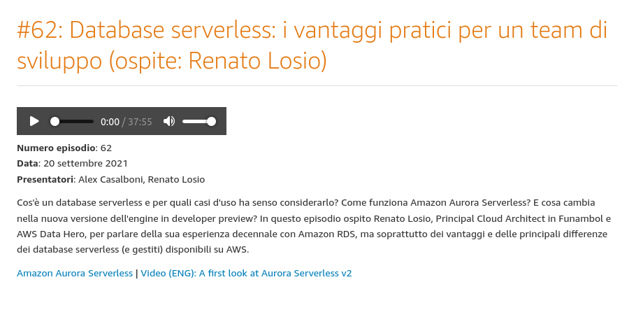 Il podcast di AWS in italiano: database serverless